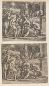 Adoracja pasterzy. autorstwa Giovanni Jacopo Caraglio
