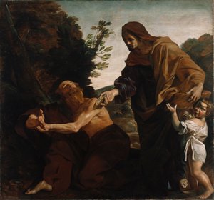 Eliasz otrzymuje chleb od wdowy z Sarepty, 1621-24 autorstwa Giovanni Lanfranco
