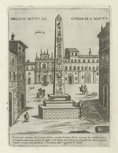 Obelisk w Rzymie Obelisk znany jako Iglica S. Mauto (tytuł na obiekcie) Moderne en antieke monumenten en bouwwerken w Rzymie (tytuł serii) Ozdoby starożytnych i współczesnych budowli miasta Alma w Rzymie (tytuł serii) autorstwa Giovanni Maggi