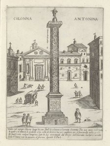 Kolumna Marka Aureliusza w Rzymie Colonna a S. Antonio (tytuł na obiekcie) Nowoczesne i starożytne zabytki i budynki w Rzymie (tytuł serii) Ornamenti di fabriche antichi et moderni dell