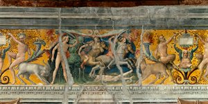 Apollo zabija strzałami Niobides, syn Niobe Fragment fryzu przypisywanego Giovanniemu Marii Falconetto (1468-1534) 1520 wokół Mantui, Palazzo d
