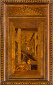 Chór kanoniczny Lignei, inkrustowany przez Giovanniego Marię Platinę 1484, Superior Stall autorstwa Giovanni Maria Platina