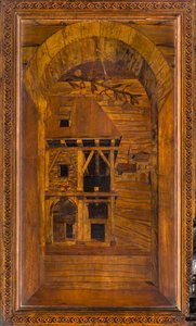 Chór kanoniczny Lignei, inkrustowany przez Giovanniego Marię Platinę 1484, Superior Stall autorstwa Giovanni Maria Platina