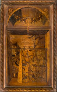 Chór kanoniczny Lignei, inkrustowany przez Giovanniego Marię Platinę 1484, Superior Stall autorstwa Giovanni Maria Platina