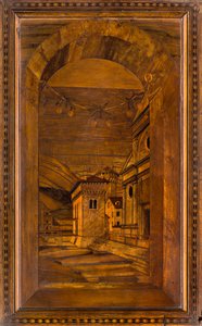 Chór kanoniczny Lignei, inkrustowany przez Giovanniego Marię Platinę 1484, Superior Stall autorstwa Giovanni Maria Platina