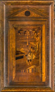 Chór kanoniczny Lignei, inkrustowany przez Giovanniego Marię Platinę 1484, Superior Stall autorstwa Giovanni Maria Platina