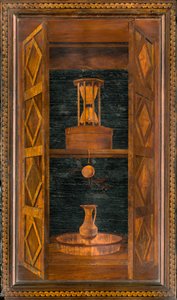 Chór kanoniczny Lignei, inkrustowany przez Giovanniego Marię Platinę 1484, Superior Stall autorstwa Giovanni Maria Platina