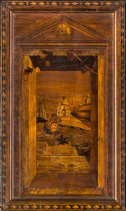 Chór kanoniczny Lignei, inkrustowany przez Giovanniego Marię Platinę 1484, Superior Stall autorstwa Giovanni Maria Platina