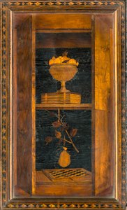 Chór kanoniczny Lignei, inkrustowany przez Giovanniego Marię Platinę 1484, Superior Stall autorstwa Giovanni Maria Platina