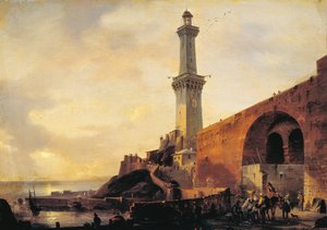 Genua, widok latarni, autorstwa Giovanniego Migliary (1785-1837), olej na płótnie