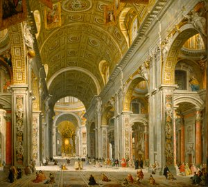 Wnętrze kościoła Świętego Piotra w Rzymie autorstwa Giovanni Paolo Panini