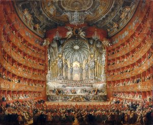 Muzyczna uczta wydana przez kardynała de La Rochefoucauld w Teatro Argentina w Rzymie w 1747 r. autorstwa Giovanni Paolo Pannini