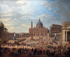 Przejażdżka księcia de Choiseul (1719-1785) na Placu Świętego Piotra w Rzymie autorstwa Giovanni Paolo Panini