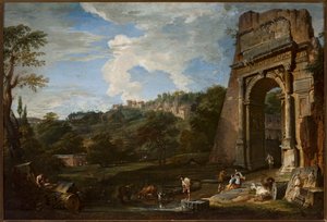 Pejzaż z Łukiem Tytusa autorstwa Giovanni Paolo Pannini