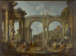 Kaprys rzymskich ruin z łukiem Konstantyna, ok. 1755 autorstwa Giovanni Paolo Pannini