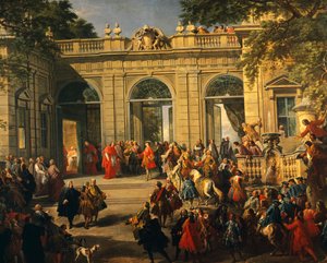 Karol III Burbon z wizytą u papieża Benedykta XIV w kawiarni na Kwirynale autorstwa Giovanni Paolo Pannini