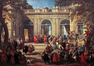 Karol III Burbon z wizytą u papieża Benedykta XIV w kawiarni na Kwirynale autorstwa Giovanni Paolo Pannini