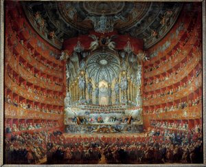 Koncert w teatrze Argentina w Rzymie 15 lipca 1747 z okazji zaślubin delfina Ludwika de France (1729-1765), syna Ludwika XV, z Marią Józefą z Saksonii. Obraz Giovanniego Paolo Panniniego (Panini) (1691-1765) autorstwa Giovanni Paolo Pannini