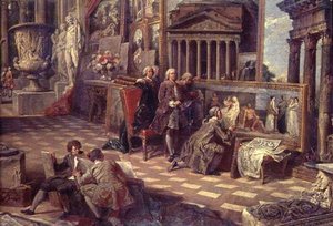 Fragment wnętrza wyimaginowanej galerii obrazów autorstwa Giovanni Paolo Pannini