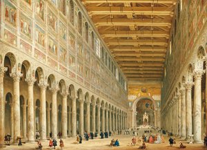 Wnętrze San Paolo Fuori le Mura, patrząc w stronę ołtarza autorstwa Giovanni Paolo Pannini