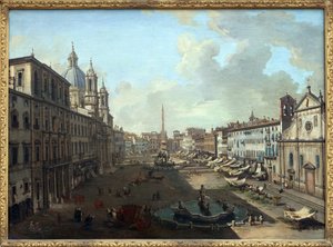Piazza Navona (Piazza Navona) w Rzymie z fontanną Neptuna na pierwszym planie, Obraz olejny na płótnie Giovanniego Paolo Panniniego (Panini) (1691-1765). Fotografia, KIM Youngtae, Nantes, Musee des Beaux Art de Nantes. autorstwa Giovanni Paolo Pannini