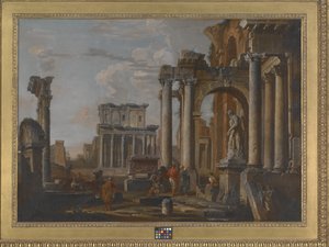 Ruiny ze świątynią Antonina i Faustyny (olej na płótnie) autorstwa Giovanni Paolo Pannini