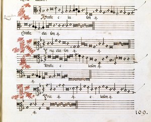 Rękopis Kyrie „Messes of Mantua” Giovanniego Pierluigiego da Palestrina (1525-1594), włoskiego kompozytora. autorstwa Giovanni Pierluigi da (after) Palestrina