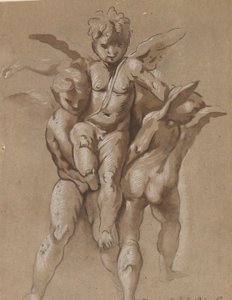 Dwa putta niosące trzecie putti (recto); Młodzież z laską (verso)