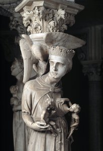Fragment rzeźbionych grup podtrzymujących Krzesło zrealizowanych przez Giovanniego Pisano (1248-1314): Kościół karmi swoje dzieci (Szczegół rzeźb podtrzymujących marmurową ambonę, Kościół karmi swoje dzieci) 1302-1311 Cathedrale de Pisa (Duomo di Pis autorstwa Giovanni Pisano