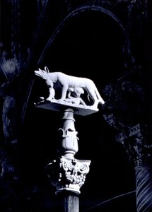 Wilk Sieneński z bliźniakami Romulusem i Remusem, fasada Piazza del Duomo (marmur) autorstwa Giovanni Pisano