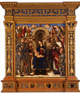 Pala Oliva. Madonna z Dzieciątkiem na tronie między świętymi Jerzym, Franciszkiem z Asyżu…, 1489.