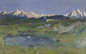 Krajobraz alpejski o zachodzie słońca autorstwa Giovanni Segantini
