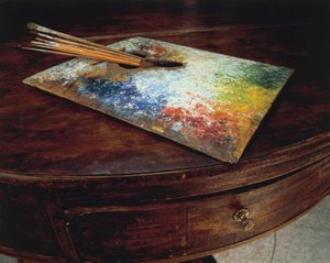 Paleta malarza używana w jego warsztacie na przełęczy Maloja w Szwajcarii przez Giovanniego Segantiniego (1858-1899). autorstwa Giovanni Segantini