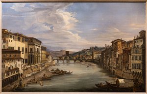 Widok na Arno z Ponte Vecchio w kierunku mostu Alle Grazie
