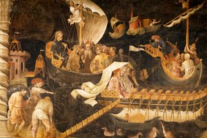 Odjazd Trzech Króli, scena z cyklu Podróż Trzech Króli, ok. 1420 (fresk)