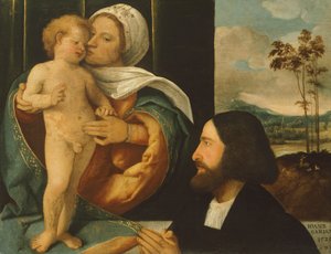 Madonna z Dzieciątkiem i wielbicielką – Giovanni Cariani (ur. między 1485 a 1490, zm. po 1547)