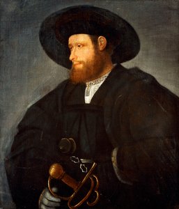 Portret dżentelmena, do połowy długości, w czarnym stroju i czarnym kapeluszu,