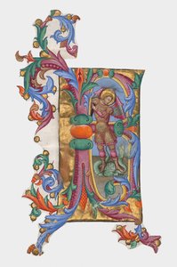 Initiale R oder B: Heiliger Michael und der Drache, Ausschnitt aus einem Antiphonar autorstwa Giovanni di Paolo