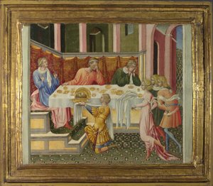 Głowa Jana Chrzciciela przyniesiona do Panelu Heroda Predelli, 1454 autorstwa Giovanni di Paolo