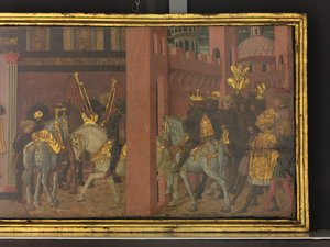 Opowieść o Trajanie i wdowie, detal panelu z cassone, ok. 1450 (tempera na panelu) autorstwa Giovanni di Ser Giovanni Scheggia