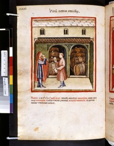 Theatrum sanitatis Ububchasyma de Baldach: "Vinum Vetus Odoriferum", pierwsza dekada XIV wieku (miniatura) autorstwa Giovannino de
