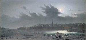Widok Malty od strony portu nocą, 1876 r.