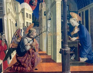 Zwiastowanie autorstwa Girolamo di Giovanni z Camerino (ok. 1449-1473), detal, ok. 1460 r. autorstwa Girolamo Giovanni