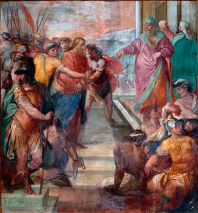 Chrystus prowadzony przed Kajphus Fragment jednego z fresków Męki Pańskiej wykonany przez Girolamo Massei (1540-1614) 1594-1600 Rzym, Santa Prassede autorstwa Girolamo Massel