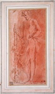 Bachus (pióro i brązowy tusz i pranie na papierze) autorstwa Girolamo Mazzola Bedoli