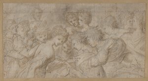 Obejmując postacie kobiece, niektóre trzymające nuty., 1570-73. autorstwa Girolamo Mirol.