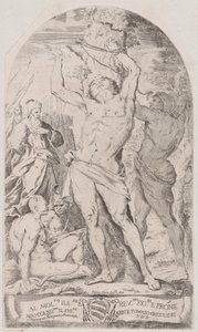 Św. Sebastian przywiązany do drzewa, 1625-50. autorstwa Girolamo Pedrignani