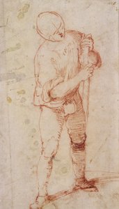 Stojący mężczyzna trzymający laskę (kreda na papierze) autorstwa Girolamo Romanino