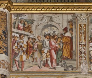 Nawa główna, piąte przęsło południowe, Chrystus przed Piłatem, Girolamo Romanino autorstwa Girolamo Romanino
