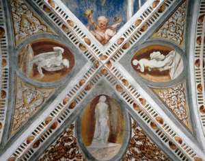Mozaikowe nisze i posągi, Fragment fresków Girolamo Romanino (ok. 1484-po 1559), na zlecenie Bernardo Clesio autorstwa Girolamo Romanino
